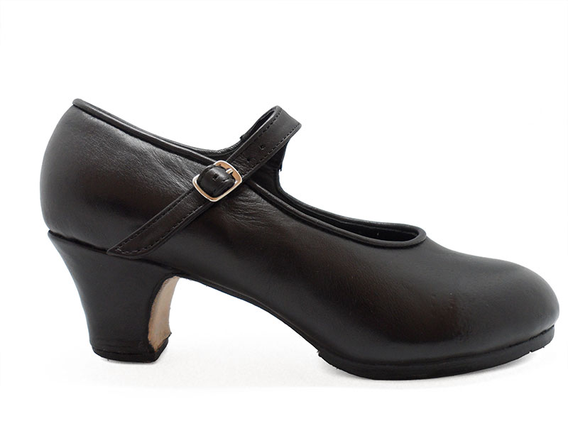 Zapatos de Flamenco Semi profesionales  modelo Mercedes en Piel color Negro.  Flamencoexport