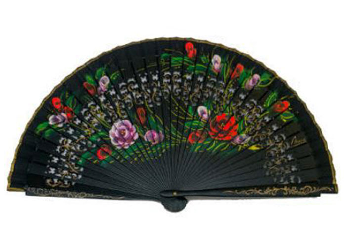 Openwork Black Fan with floral design on both sides Ref. 1123
