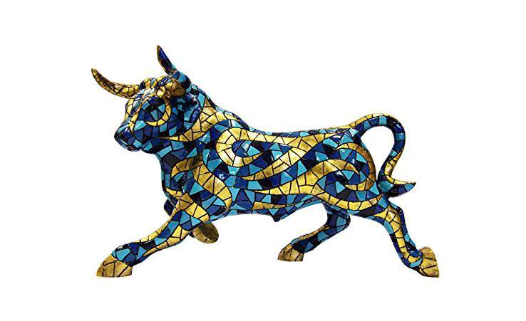 Toro Azul y Dorado Colección Cárnival Barcino. 24cm