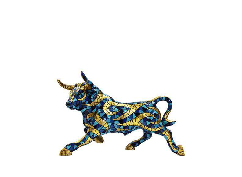 Gold and Blue Bull. Barcino Carnival Collection. 12cm