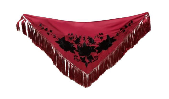 Red Embroidered Small Shawls with 3 Large Black Roses