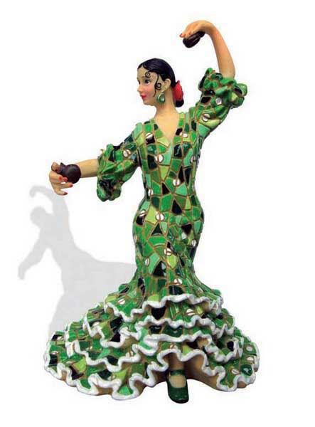 Flamenco dancer magnet with green outfit. Barcino