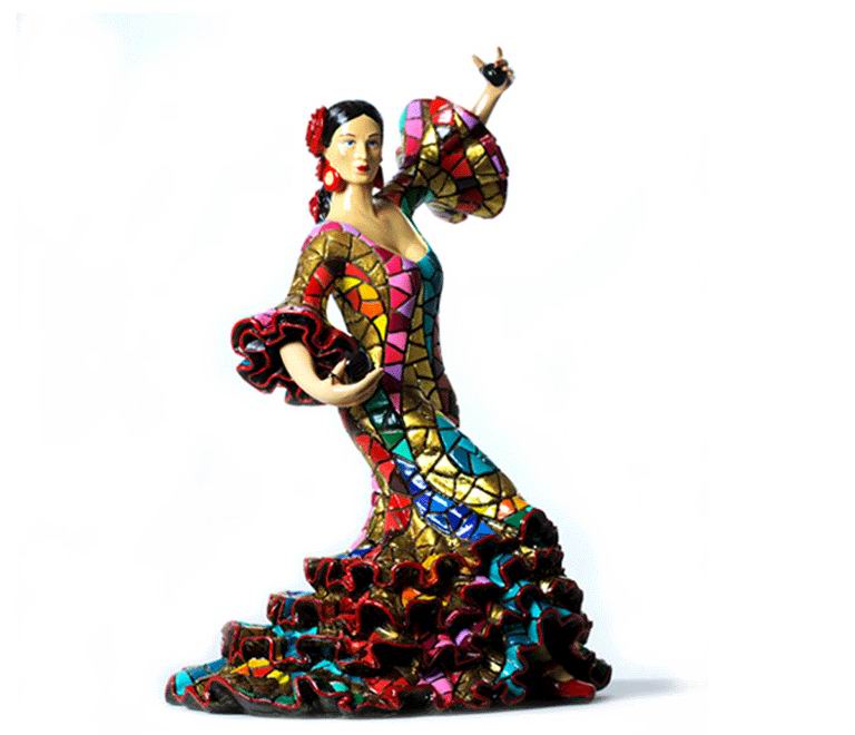 Bailaora Carnival Tocando Castañuelas con Traje de Flamenco Multicolor. 9cm