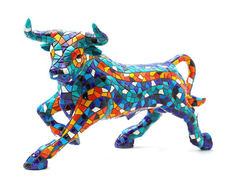 Blue Mosaic Bull By Barcino. 24cm