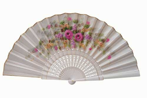 White Hand-Painted Fan With Golden Piping. ref. 150