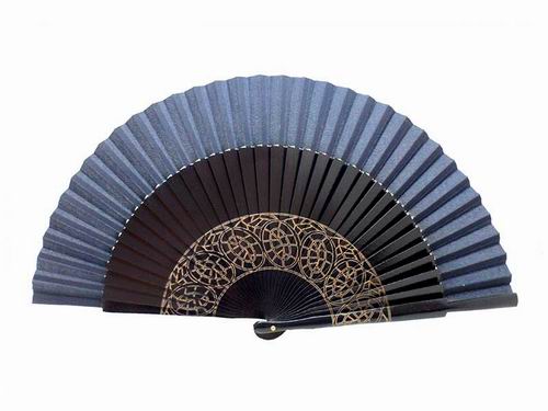 Navy blue sycamore wood laser engraved fan