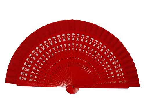 Red Openwork Wood Fan For Kids. 35 cm X 19 cm.