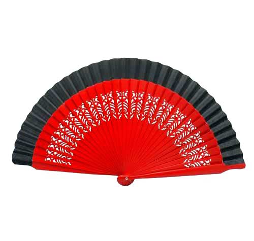Openwork Wooden fan painted in red with black fabric