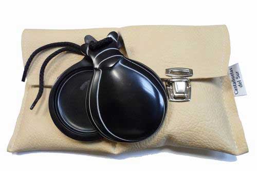 Black and White Grained Professional Fiberglass Castanets with V-shaped Ear