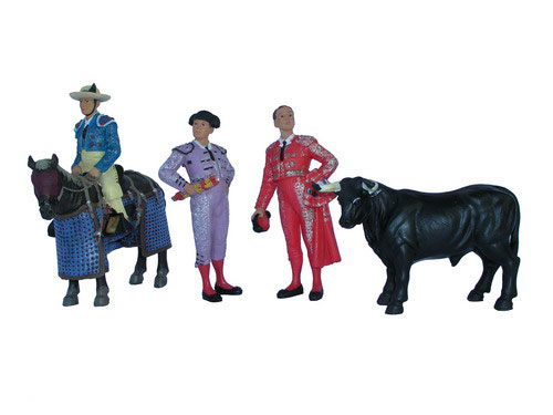 Set figurines d'une corrida de taureaux