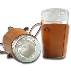 Small wineskin case with glass