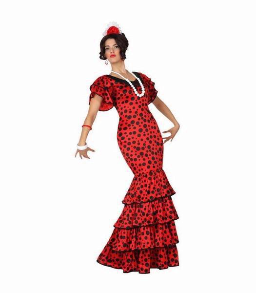 Disfraz de Sevillana para Mujer Rojo Lunar Negro