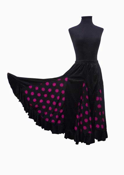 Black with Fuchsia Polka Dots Flamenco Skirt