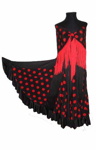 弗拉门戈舞裙 黑色与红色的圆点花纹匹配披肩
