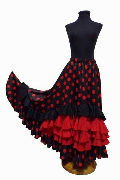 Jupe de flamenco noire à pois rouges à 5 volants