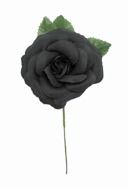 Rose de taille moyenne noire unie CH. Fleur en tissu. 9cm