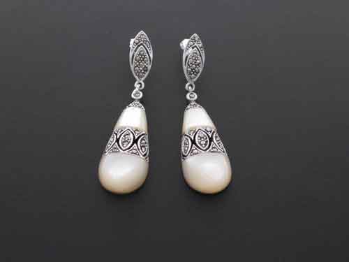 Silver earrings with mother-of-pearl and marcasitas
