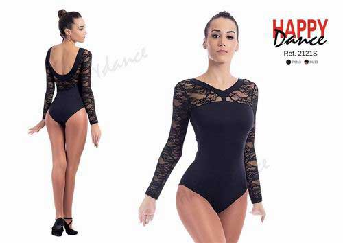 Classical leotard with bra with long sleeves and neckline in lace Happy Dance. Ref. 2121