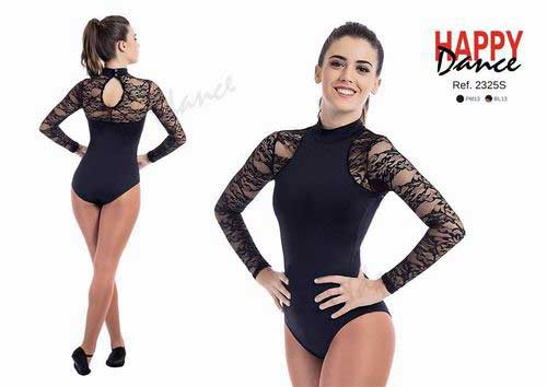 Classical leotard with long sleeves and high collar with bra Happy Dance. Ref. 2325