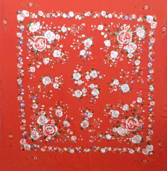 Handmade Manila Embroidered Shawl. Natural Silk. Ref.1011017