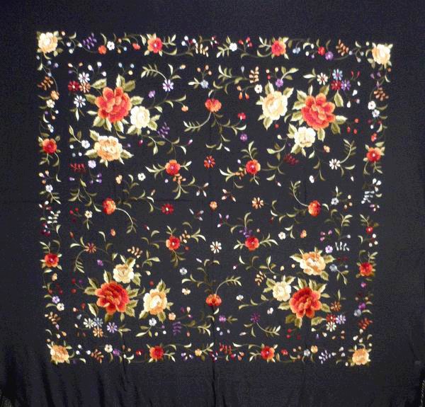 Handmade Embroidered Shawl of Natural Silk. Ref. 1011163NG