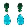 Long Earrings in Aquamarine Drop-Shaped and Green Faceted Stone with Claws
