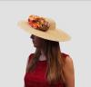 Straw Floppy Hat with a Bouquet of flowers in Orange and Brown Tones. Soraya Model