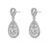 Sterling Silver and Zirconia Rhodium Plated Double Openwork Drop with Leaves Earrings