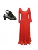 Flamenco Dance Beginner Pack for Adults. Skirt with Godets or Flounce, Synthetic Shoes without Nails and Black Leotard. Red