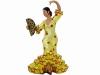 Flamenca Dancer with Red Polka Dots Golden Dress and Fan. 17cm