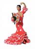 Flamenco Dancer with Matt Costume in Red with dots and Fan. 17cm