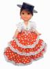 フラメンコ人形 赤地に白い水玉模様ドレス 黒いコルドベス帽子. 25cm