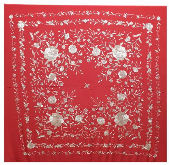 Handmade Manila Embroidered Shawl. Natural Silk. Ref. 1010620NRJMF