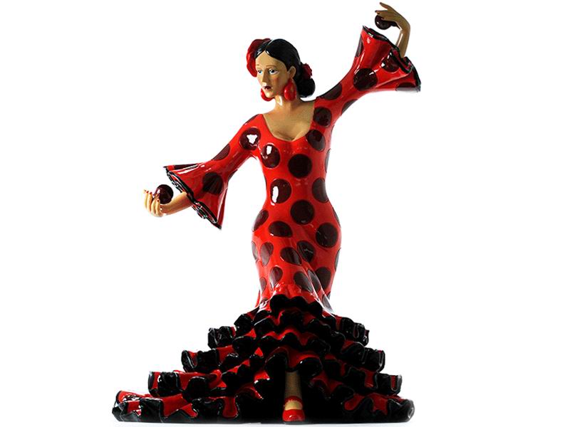Bailaora Playing the Castanets with a Red Flamenco Outfit and Polka Dots in Black. 20cm