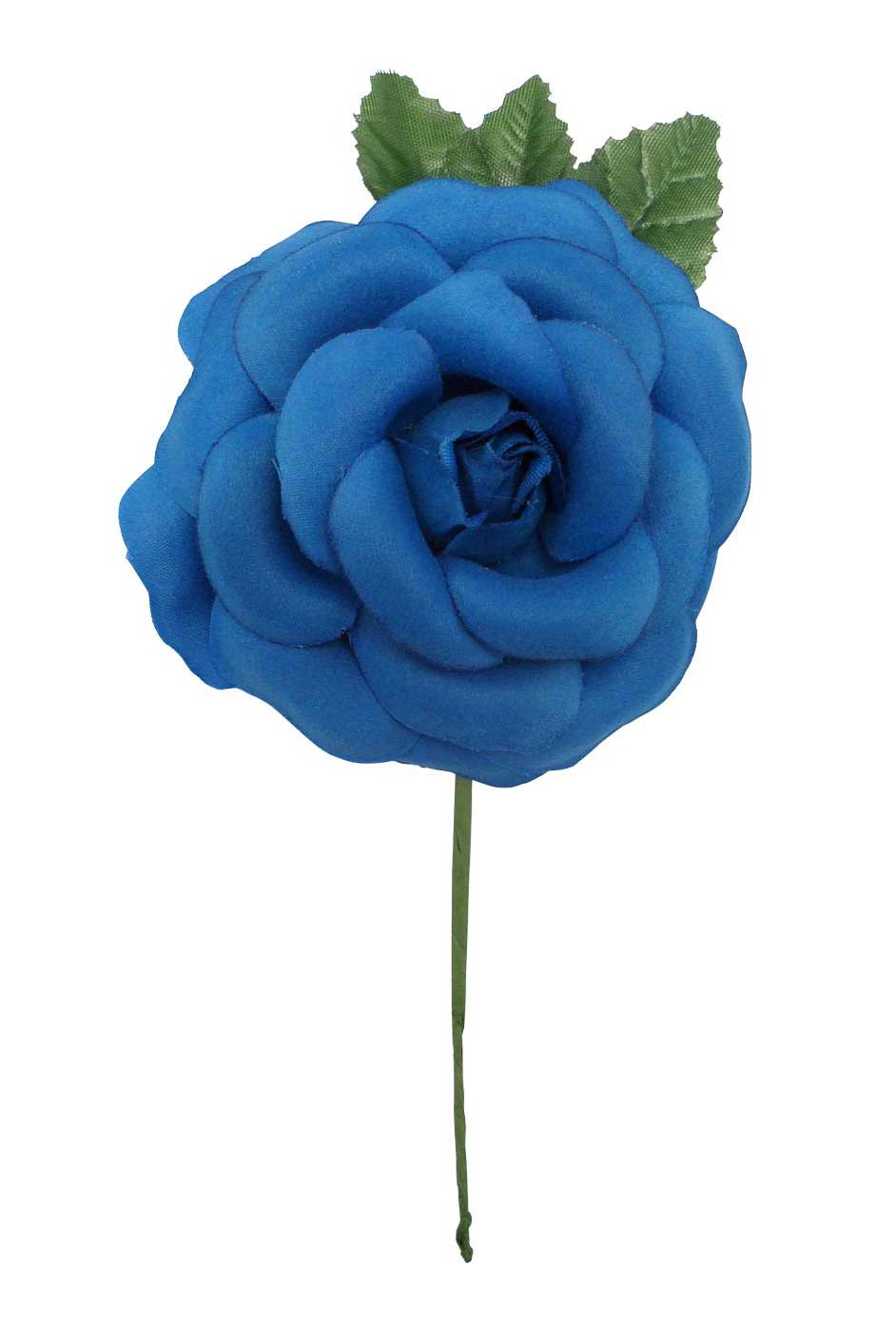 Rose de taille moyenne bleue unie CH. Fleur en tissu. 9cm