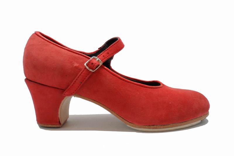 Zapato de flamenco de niña de tela rojo