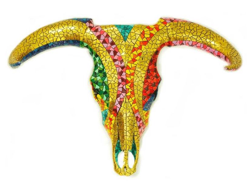 Multicolored Carnival Mosaic Bull Skull. 70cm