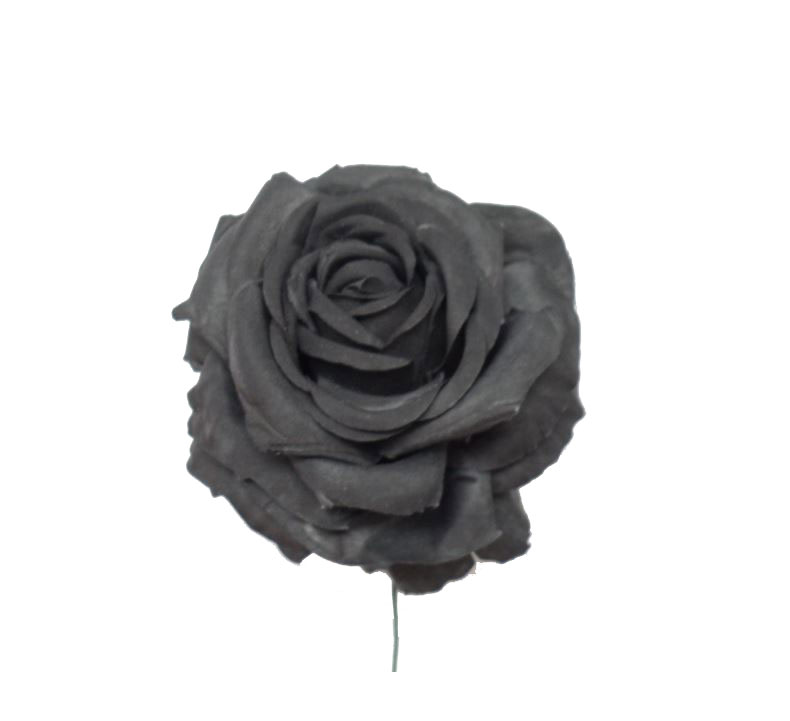 Rose de taille moyenne en tissu noir. Modèle Oporto. 11 cm