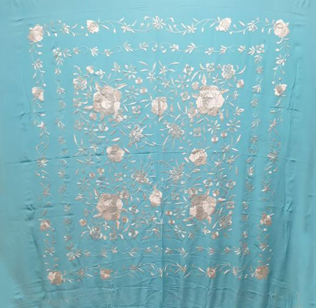 Handmade Embroidered Shawl of Natural Silk. Ref. 10612NTRQSMRFL
