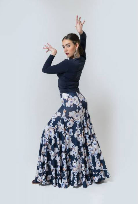 Falda Flamenca Sambuco Flores Azul. Davedans