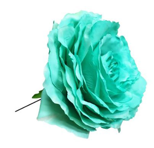 Rosa Grande King. Flor Flamenca Verde Agua. 17cm
