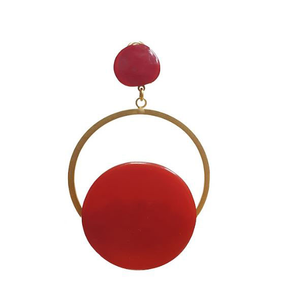 Golden Hoop Flamenco Earrings in Red Crystal Resin
