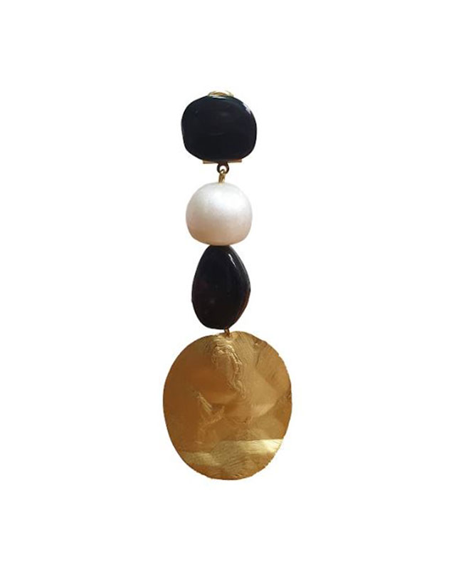 Black Mother-of-pearl Stone and Golden Circle Mother-of-pearl Hoop Earrings