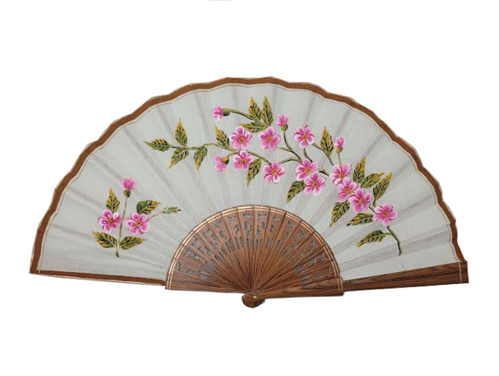 Beige palo santo wood lacquered fan. 50X27cm