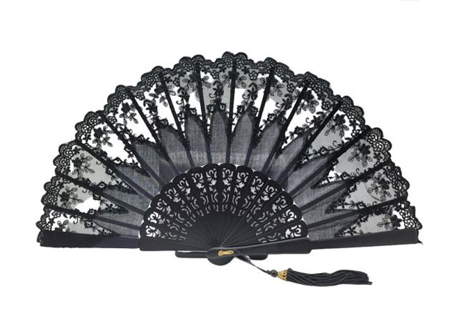 Black Lace and Satin Fan