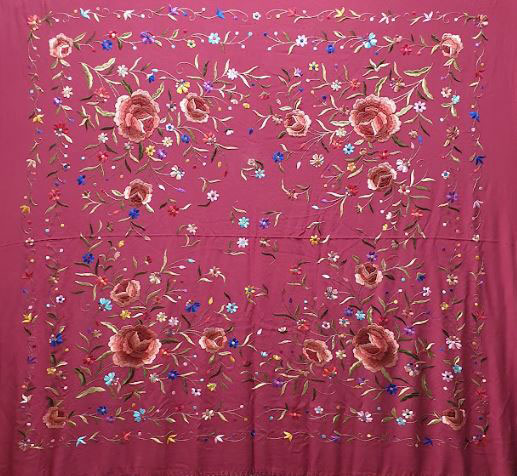 Handmade Manila Embroidered Shawl. Natural Silk. Ref. 1010620BRDSCOLRS