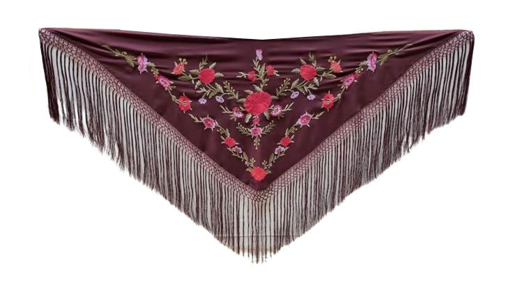 Embroidered Small Shawls in Colours on a Maroon Background