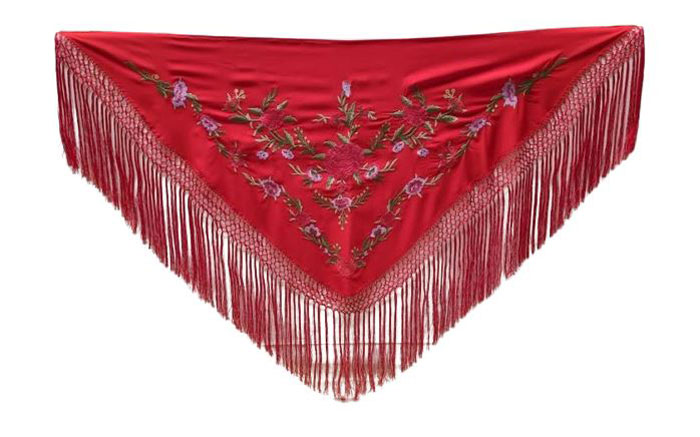 Embroidered Small Shawls in Colours on a Red Background