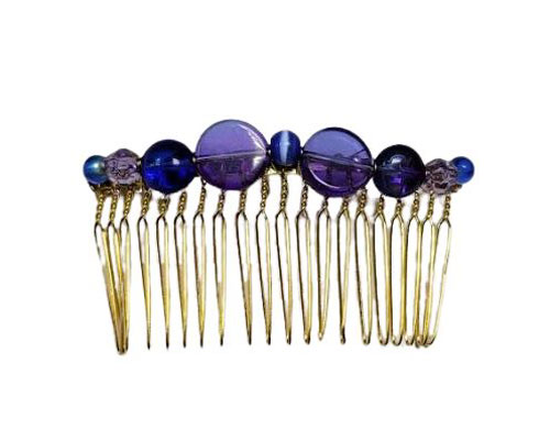 Golden Combs with Acrylic Stone Decoration. Blue
