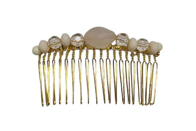 Golden Combs Embellished with Acrylic Stones. Ivory